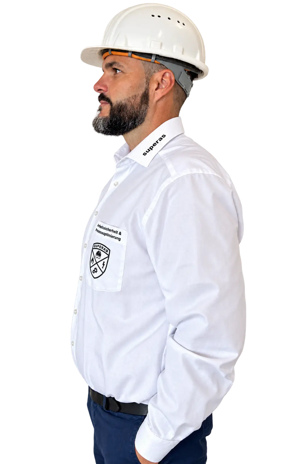 Dietmar Schenn, Inhaber von Superas, mit Schutzhelm